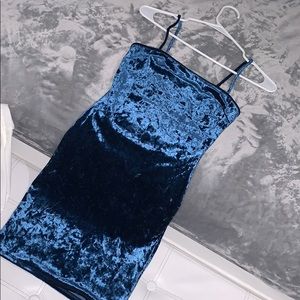 Blue velvet mini dress